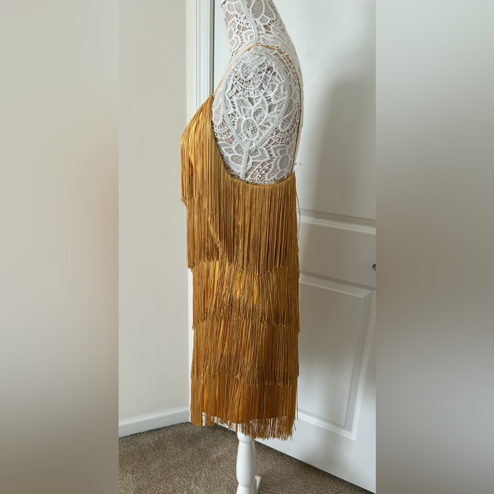 New Mango gold mini fringes dress. Great for parties, themed parties, dancing